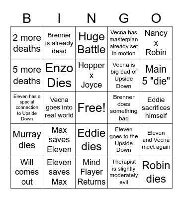 Stranger Things Season 4 Vol. 2 Bingo Card