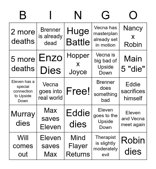 Stranger Things Season 4 Vol. 2 Bingo Card