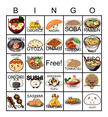 JAPANESE FOOD BINGO Card