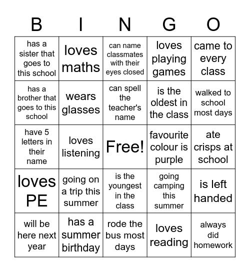 End of year bingo! Bingo Card