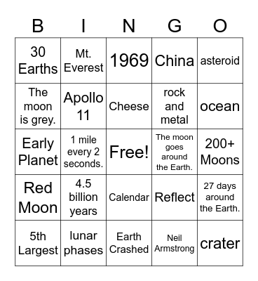 Moon Video Bingo Card