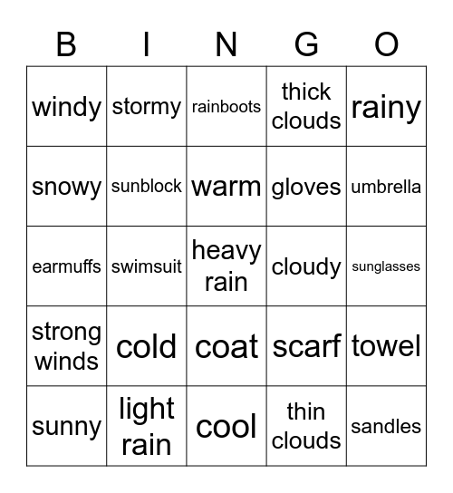 rain or shine Bingo Card