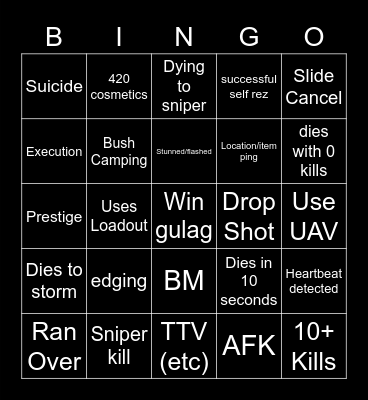 Big Puffer Warzone Bingo Card