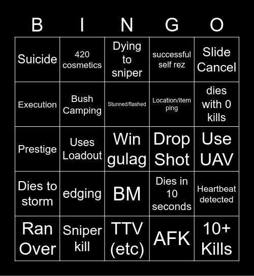 Big Puffer Warzone Bingo Card