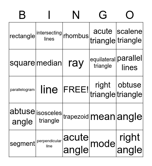 Math Words to know Bingo Card