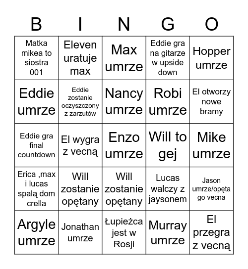 Starnger things 4 chapter 2 Bingo Card