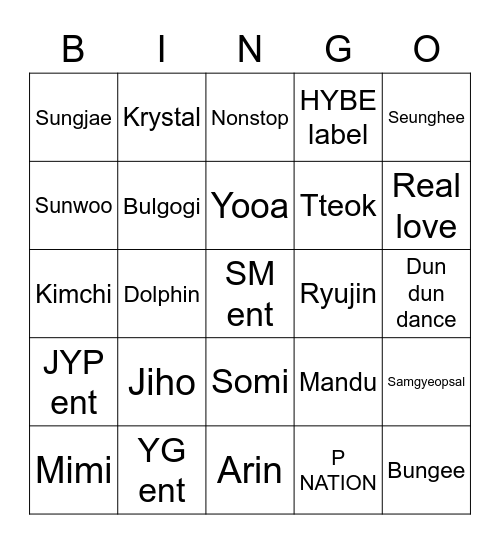 Punya Kidoy Bingo Card