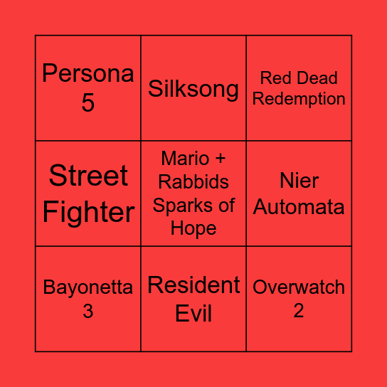 Nintendo Direct mini partner showcase Bingo Card