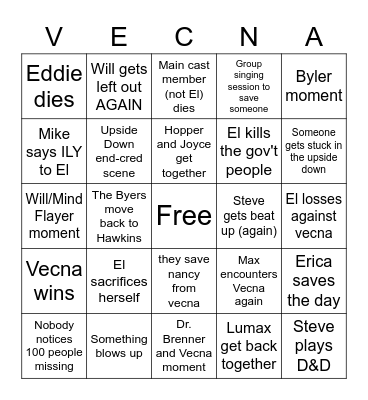 Stranger Things s4 e8-9 Bingo Card