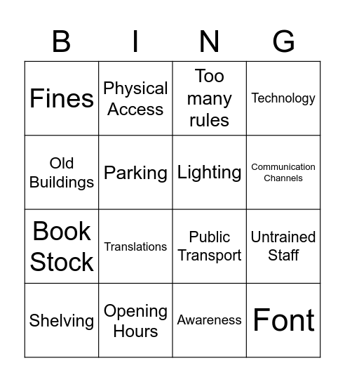 Equality Barriers in Libraries Bingo Card