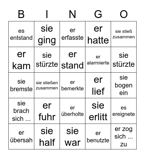 Verben im Präteritum Bingo Card