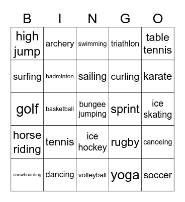 SPORTS Bingo Card