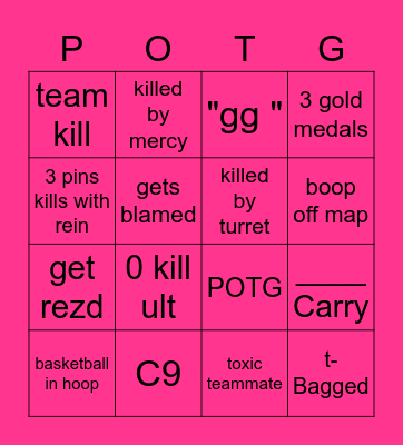 Overwatch Potg Bingo Card