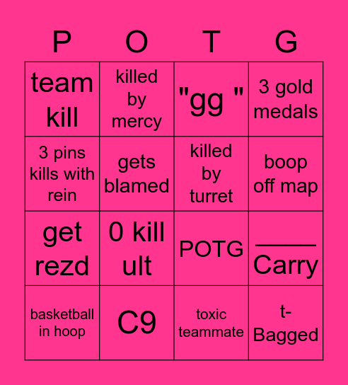 Overwatch Potg Bingo Card