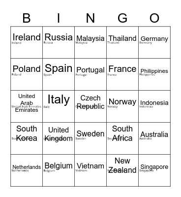 International Bingo Card