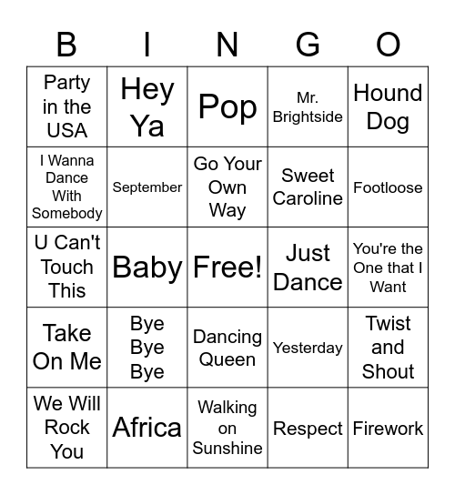 Decades Song Bingo Card