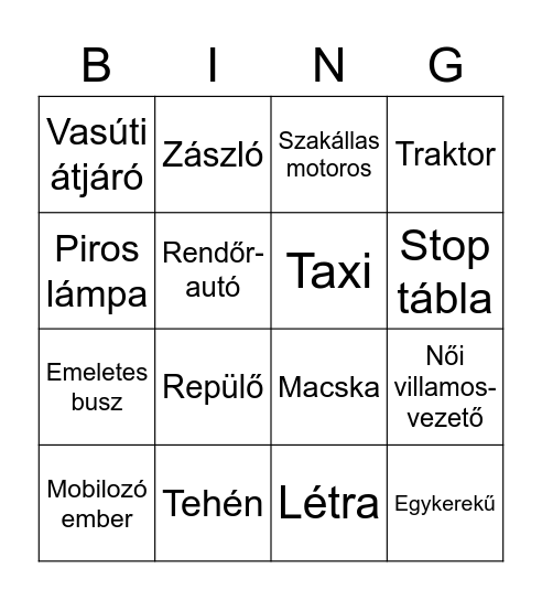 Közlekedés Bingo Card