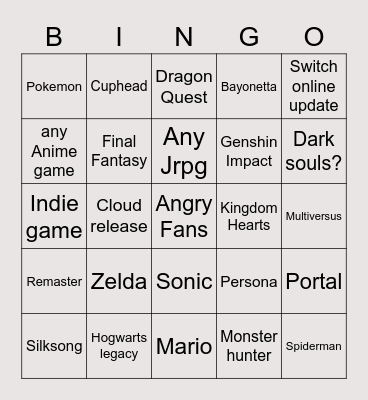 Nintendo Direct Mini Bingo Card