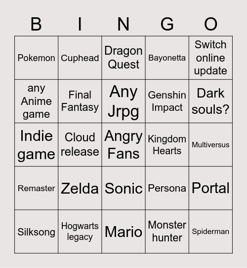 Nintendo Direct Mini Bingo Card