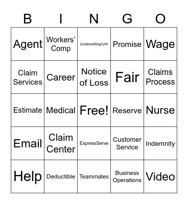 Claims 101 Bingo Card