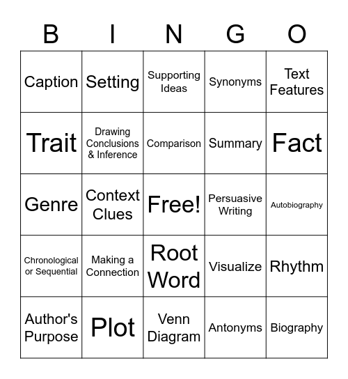 Reading Bingo Card