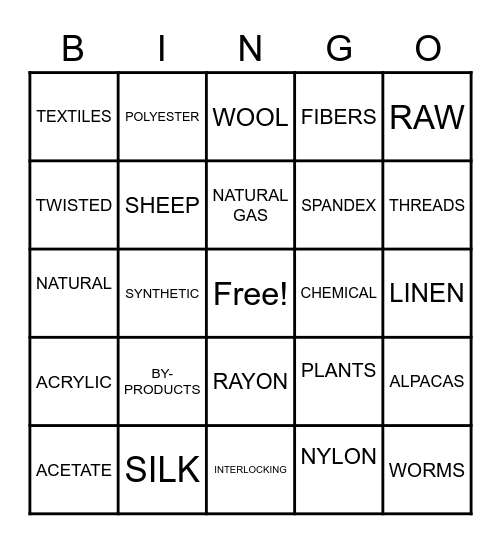 4-H TEXTILE BINGO Card