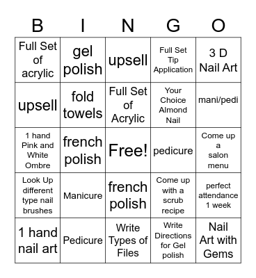 Nail Tech Assignment Sheet Bingo Card