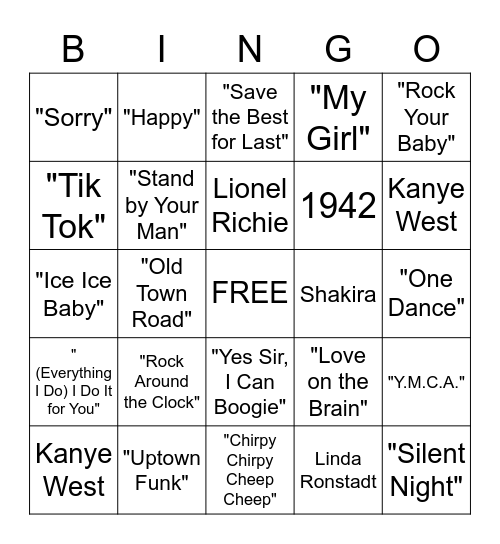 MUSIC BINGO Card