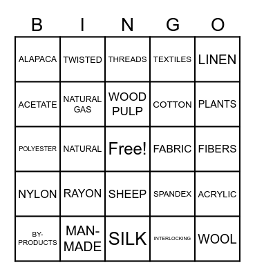BINGO TEXTILES Bingo Card