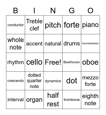 Music Bingo Card