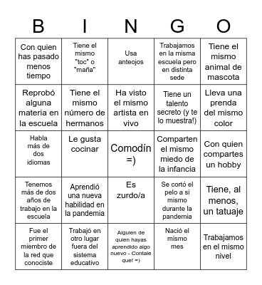 Bingo red itinere Bingo Card