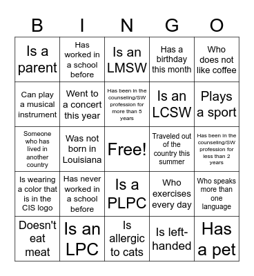Find Someone Who Bingo Card