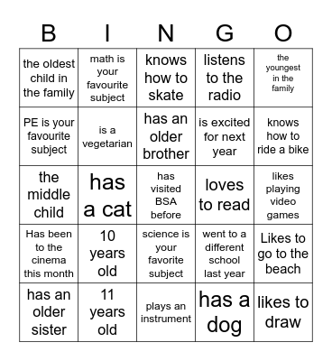 Getting to Know You Bingo Card