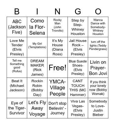 Music Bingo Card