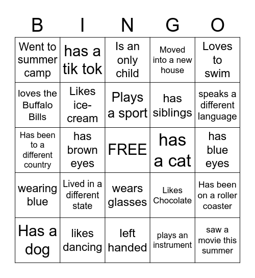 Second grade bingo game Bingo Card