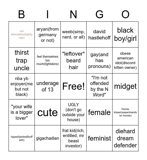 White Guy Bingo Card