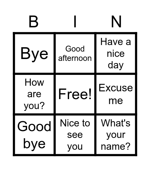 GREETINGS AND FAREWELL EXPRESSIONS Bingo Card