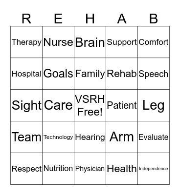 Rehab Bingo Card