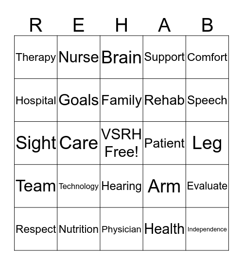 Rehab Bingo Card