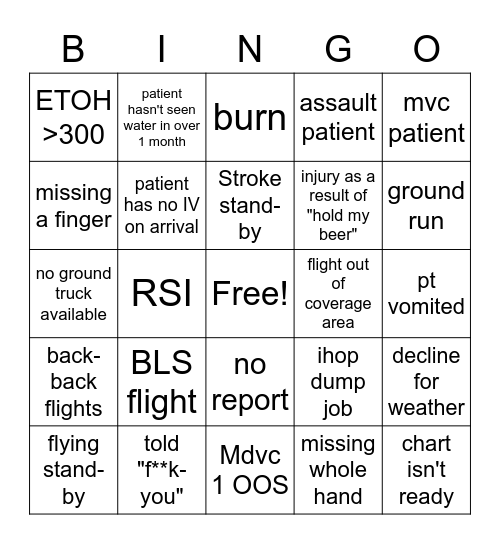 HEMS Bingo Card