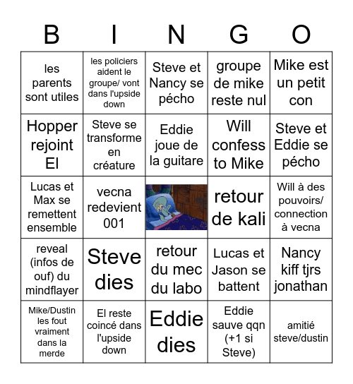 Stranger Things Bingo Card