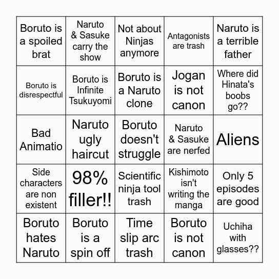 Worst Boruto Takes Bingo Card