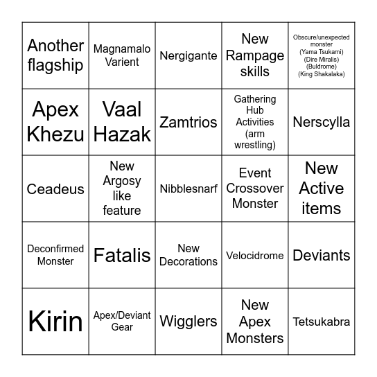 Sunbreak Bingo Card