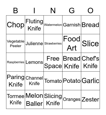 Knife Skills Bingo Card