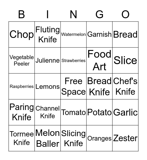 Knife Skills Bingo Card