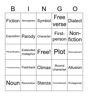 Literary Terms Bingo Card