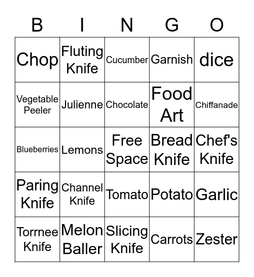 Knife Skills Bingo Card