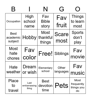 Untitled Bingo Card
