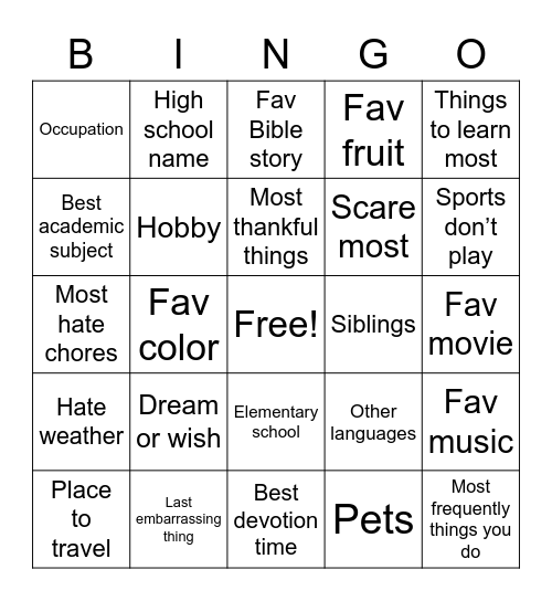 Untitled Bingo Card