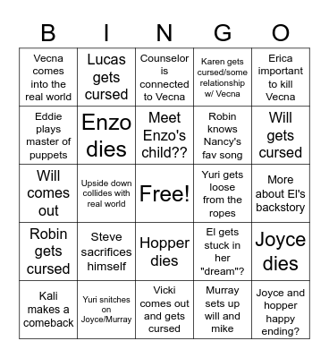 Stranger Things Bingo Card